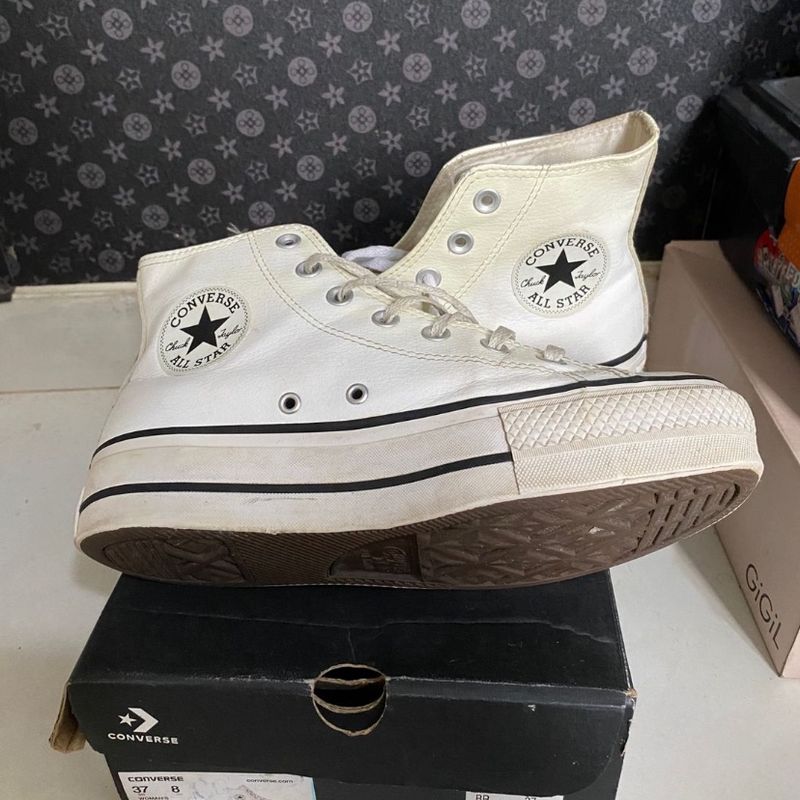 All Star Converse Branco Plataforma Couro